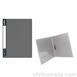 Папка пласт. с бок. зажимом+боковой карман INDEX, серый